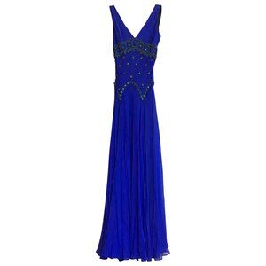 Blue silk Jenny Packham vintage beaded gown UK size 12